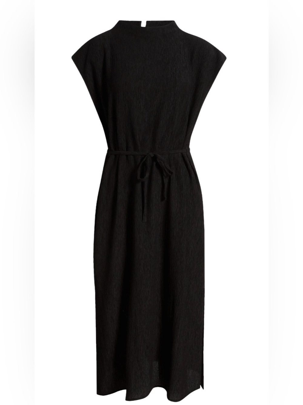 Eileen Fisher Crinkle, Black Funnel Neck Midi
Dress,Cap Sleeve,Elastic Waist-XS - Picture 16 of 16